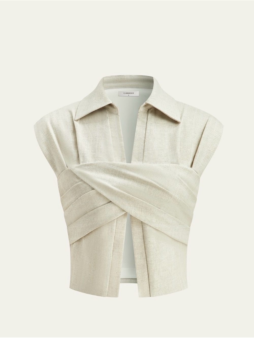 Linen Blend Cropped Blouse w/ front wrap detail